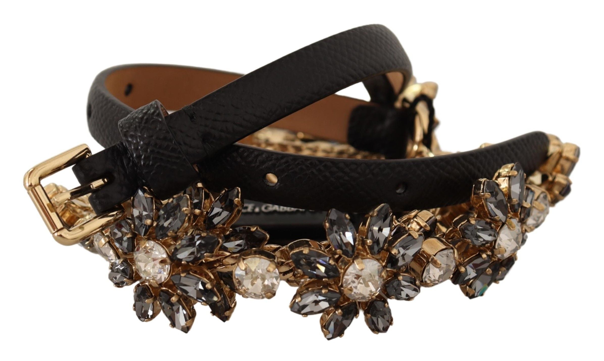 Elegant Crystal Daisy Chain Leather Belt