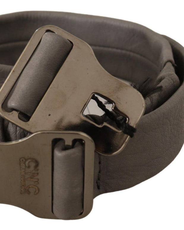 Elegant Gray Leather Fashion Belt