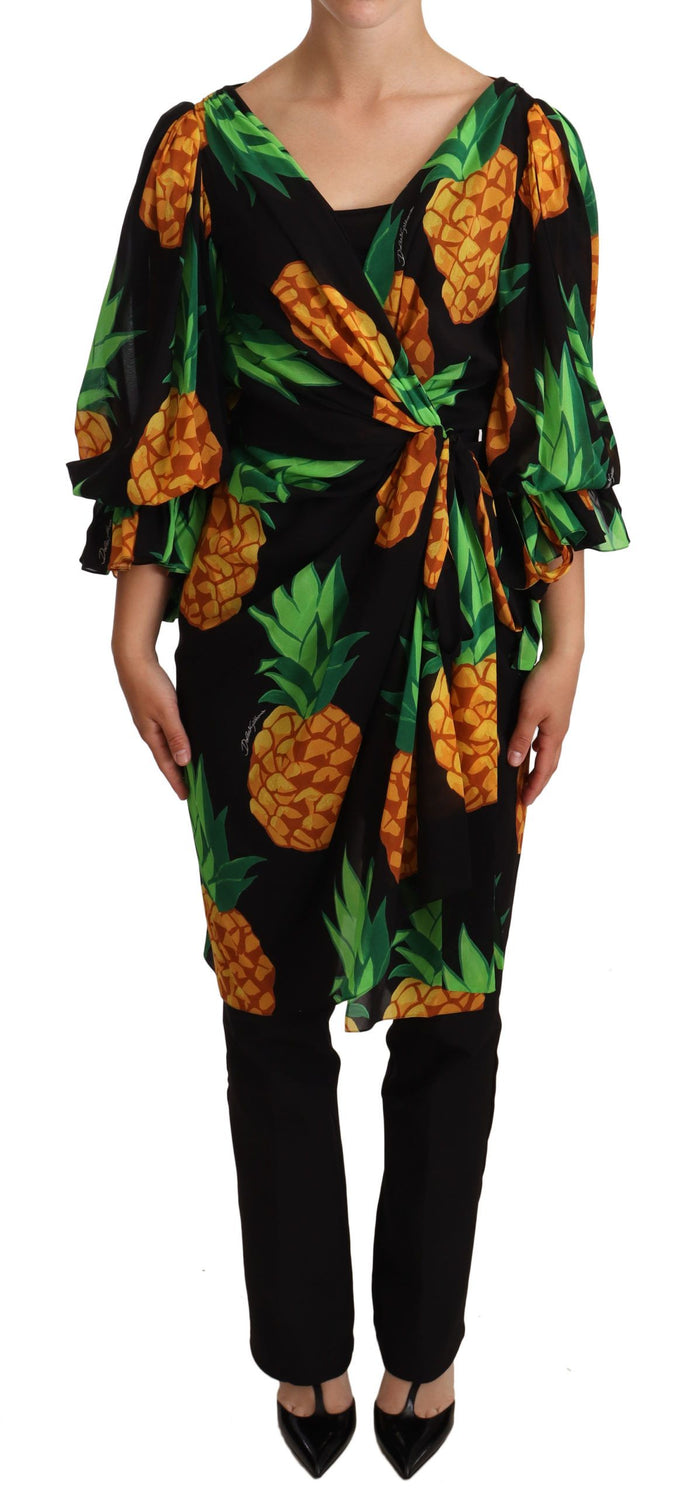 Vibrant Pineapple Draped Wrap Dress