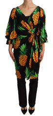 Vibrant Pineapple Draped Wrap Dress