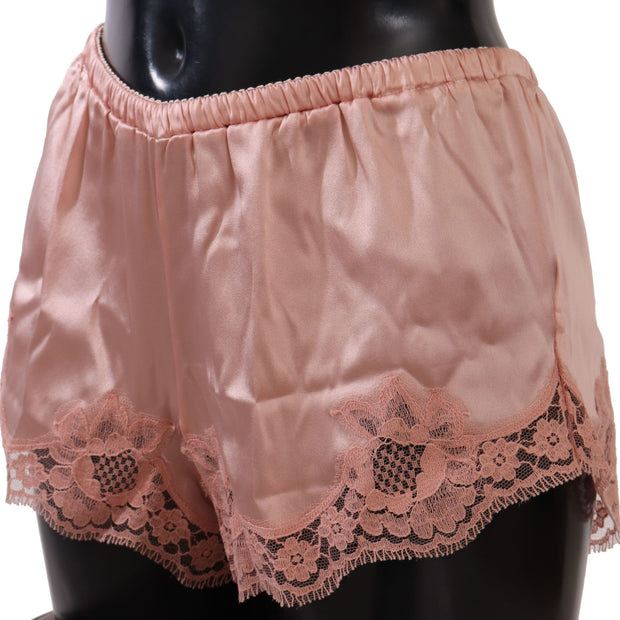 Elegant Powder Pink Silk Lace Lingerie Shorts