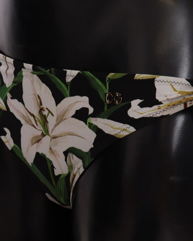 Bikini Bottom Black Lily Print Swimsuit Swimwear