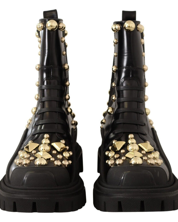 Black Leather Studded Combat Boots