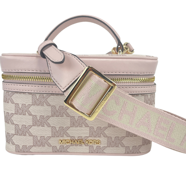 Jet Set Medium Powder Blush Jacquard Canvas Zip Trunk Crossbody Bag