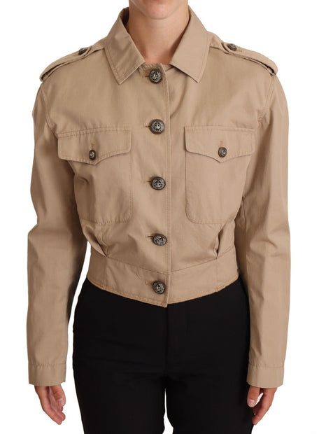 Elegant Cropped Cotton Jacket in Beige