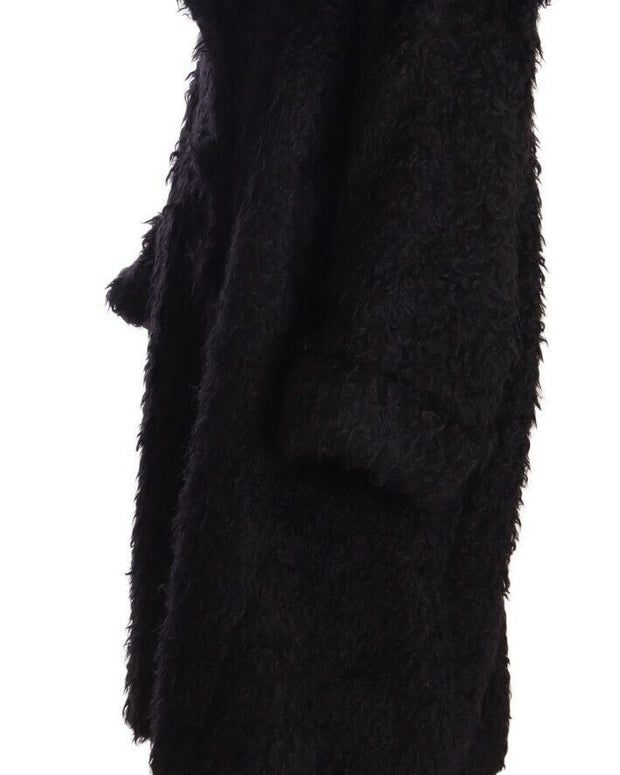Black Mohair Fur Cape Trench Coat Jacket