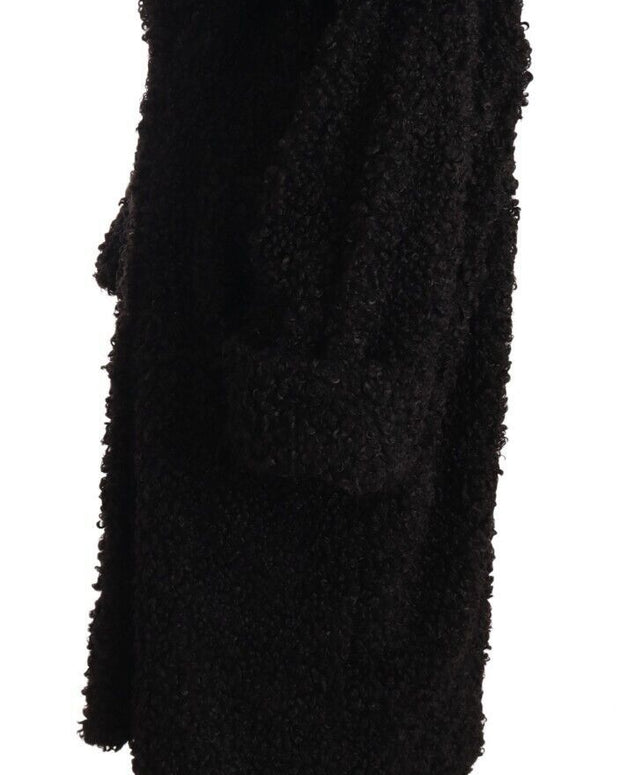 Black Polyester Fur Trench Coat Jacket