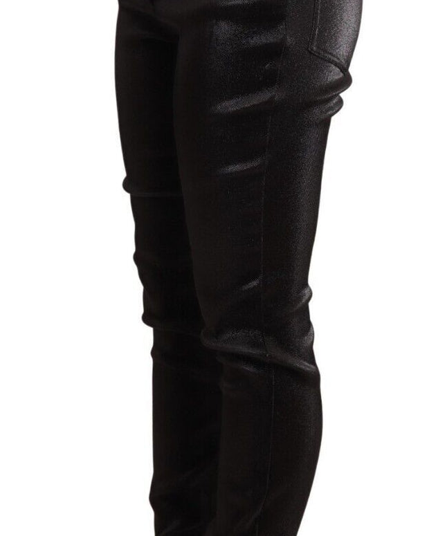 Black Silver Lurex Thread Cotton Stretch Pants