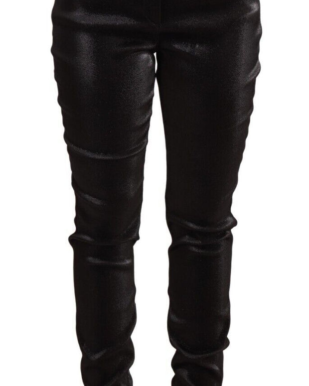 Black Silver Lurex Thread Cotton Stretch Pants