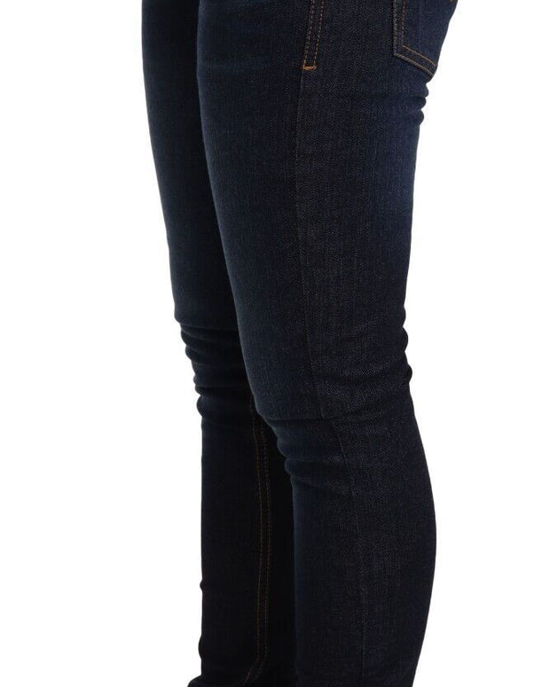 Dark Blue Cotton Low Waist Skinny Denim Jeans