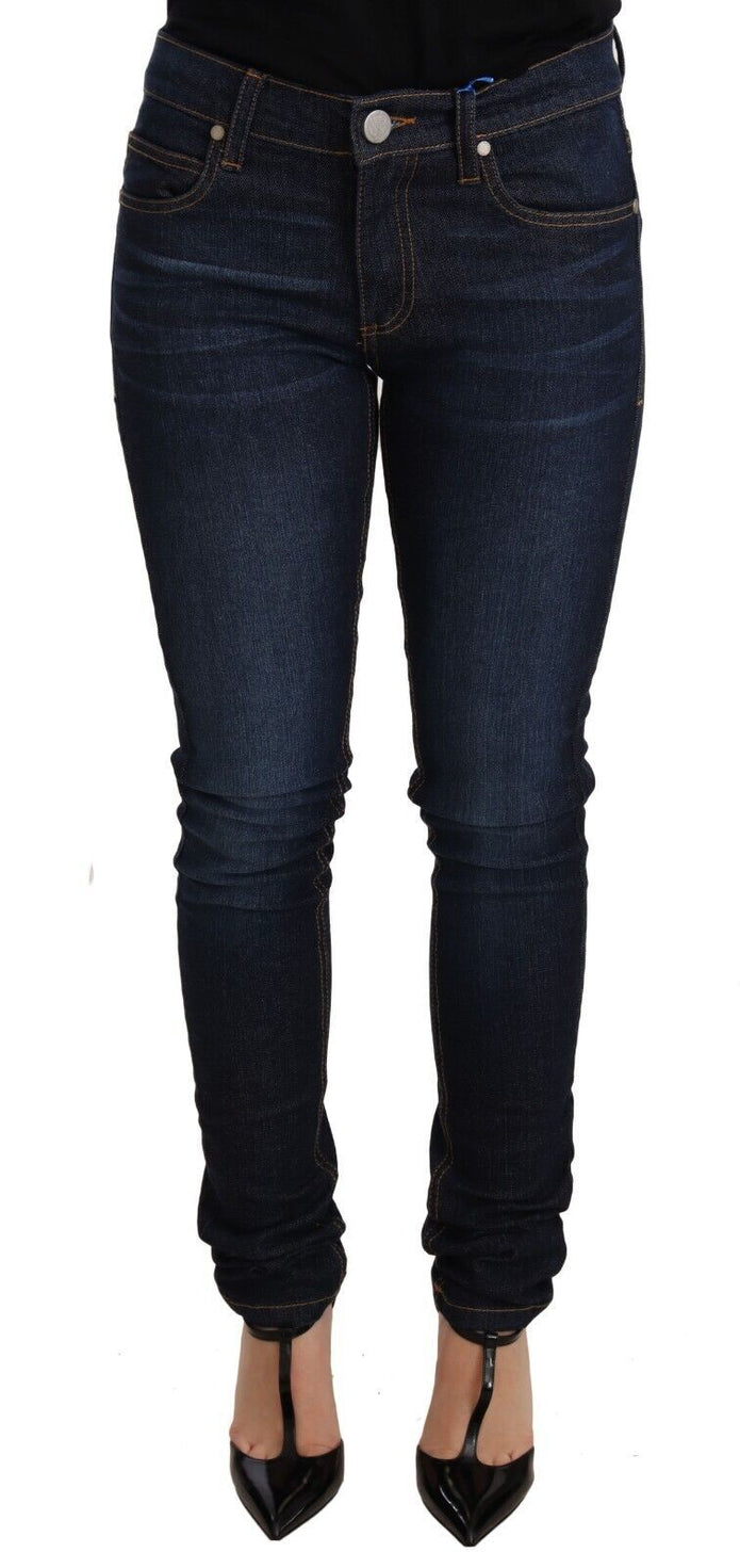 Dark Blue Cotton Low Waist Skinny Denim Jeans