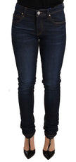 Dark Blue Cotton Low Waist Skinny Denim Jeans