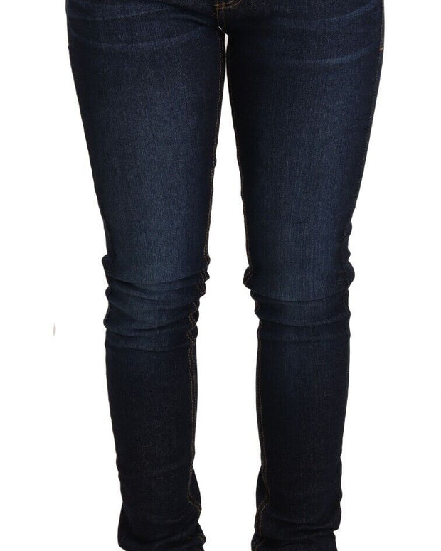 Dark Blue Cotton Low Waist Skinny Denim Jeans