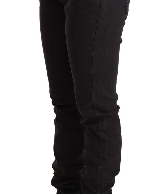 Black Cotton Stretch Skinny Mid Waist Women Denim Jeans