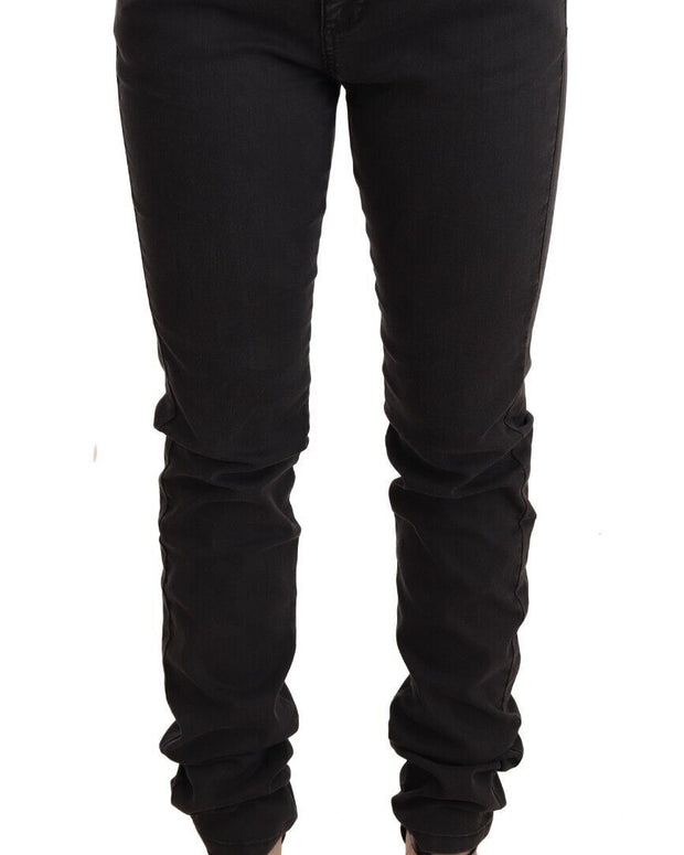 Black Cotton Stretch Skinny Mid Waist Women Denim Jeans