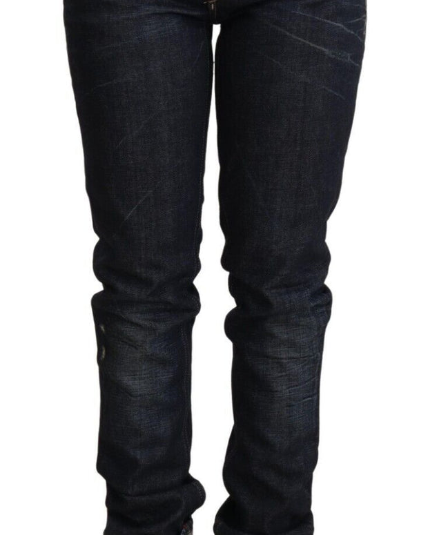 Dark Blue Cotton Slim Fit Folded Hem Women Denim Trouser Jeans