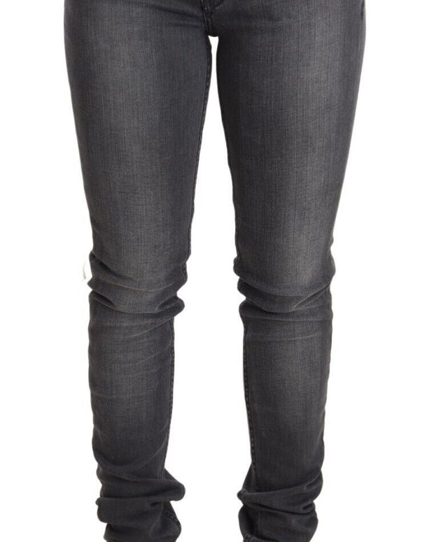 Gray Washed Cotton Slim Fit Low Waist Women Denim Trouser Jeans