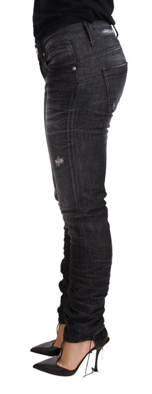 Black Washed Cotton Low Waist Skinny Denim Trouser Jeans