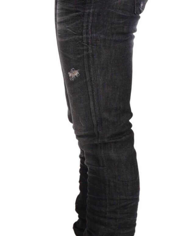 Black Washed Cotton Low Waist Skinny Denim Trouser Jeans