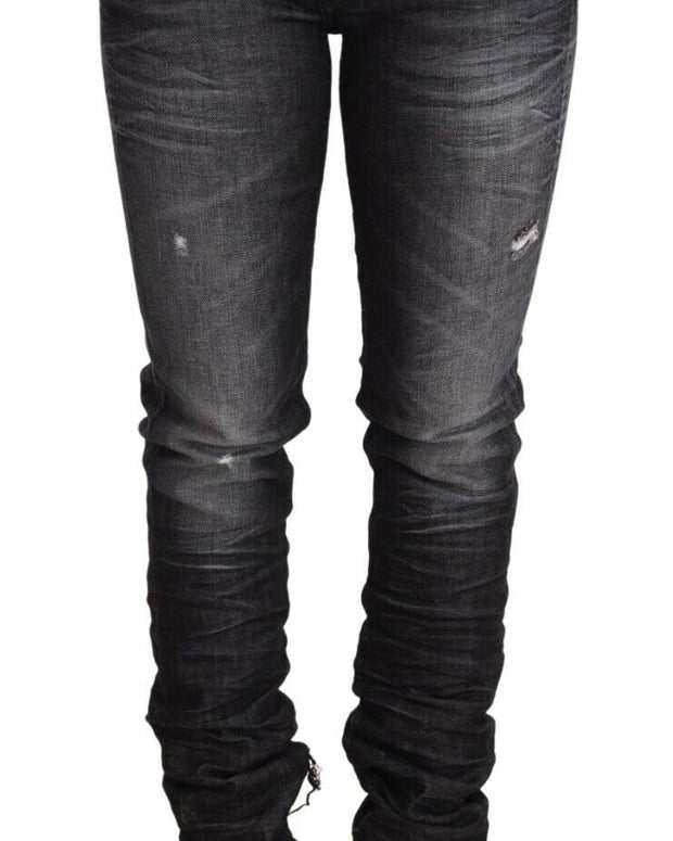 Black Washed Cotton Low Waist Skinny Denim Trouser Jeans