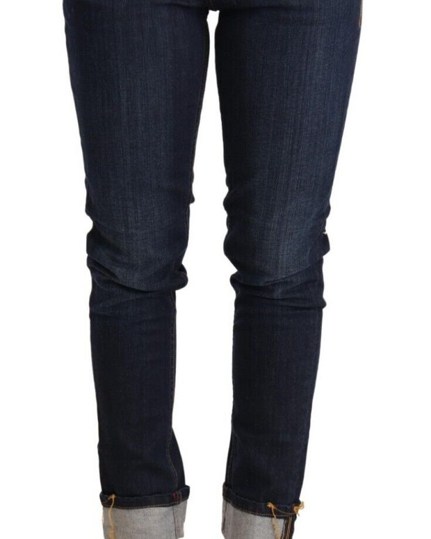 Blue Washed Cotton Low Waist Skinny Denim Women Trouser Jeans