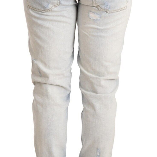 Chic Light-Blue Folded Hem Denim Jeans