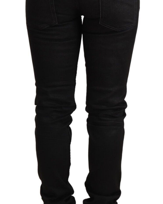 Black Washed Cotton Slim Fit Denim Low Waist Trouser Jeans