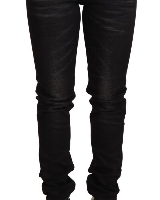 Black Washed Cotton Slim Fit Denim Low Waist Trouser Jeans