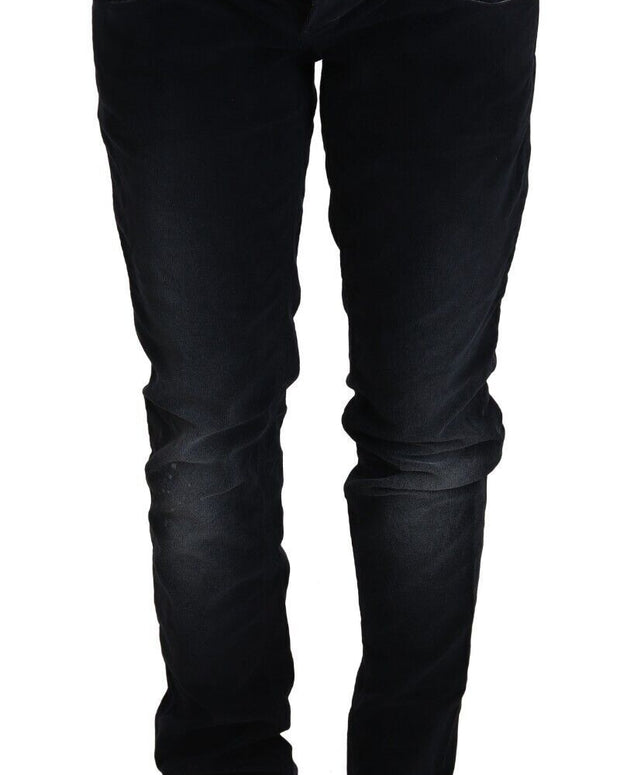 Blue Washed Cotton Denim Low Waist Loose Fit Trousers Jeans