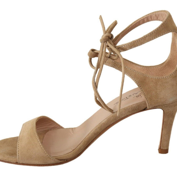 Elegant Beige Suede Ankle Strap Heels