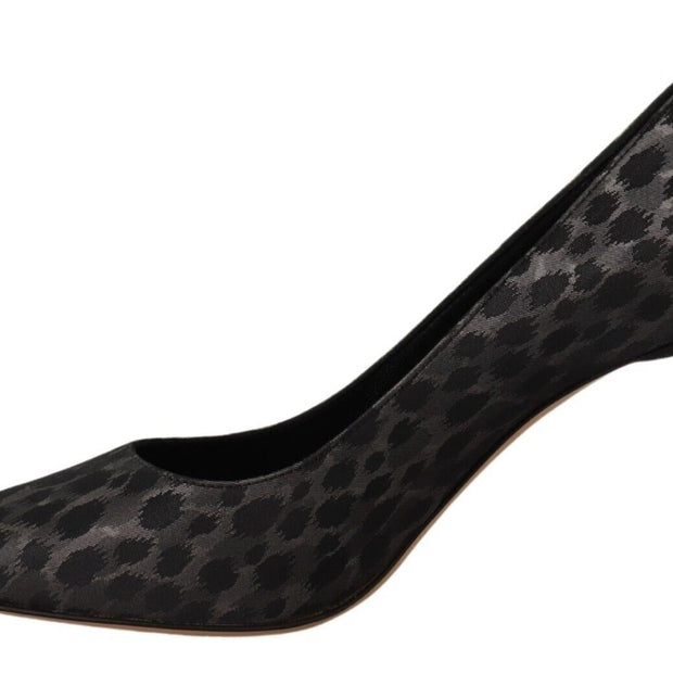 Elegant Black Leopard Print Leather Heels