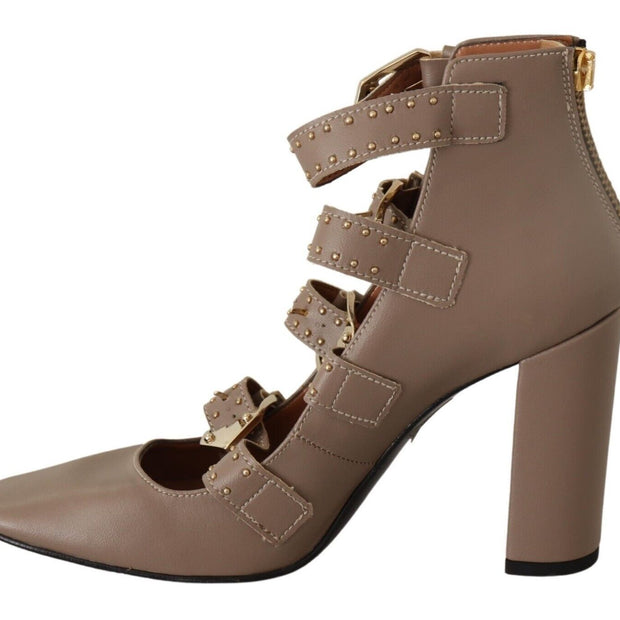 Elegant Leather Multi-Buckle Heels in Brown