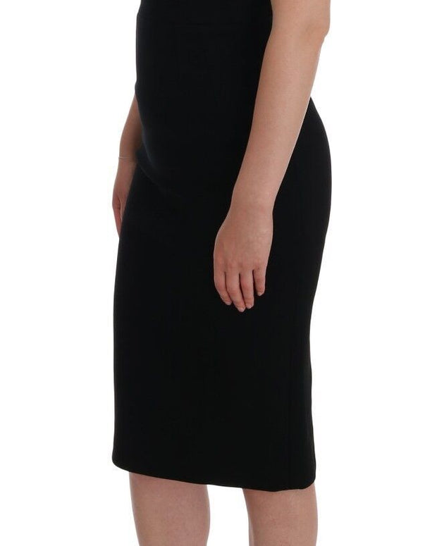 Black Stretch Crystal Sheath Gown Dress