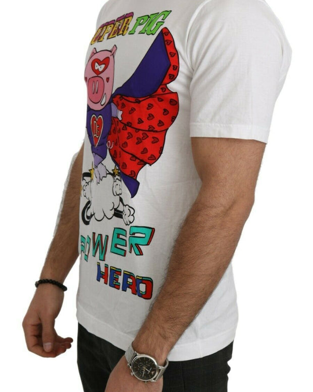 White Cotton Top Super Power Pig T-shirt