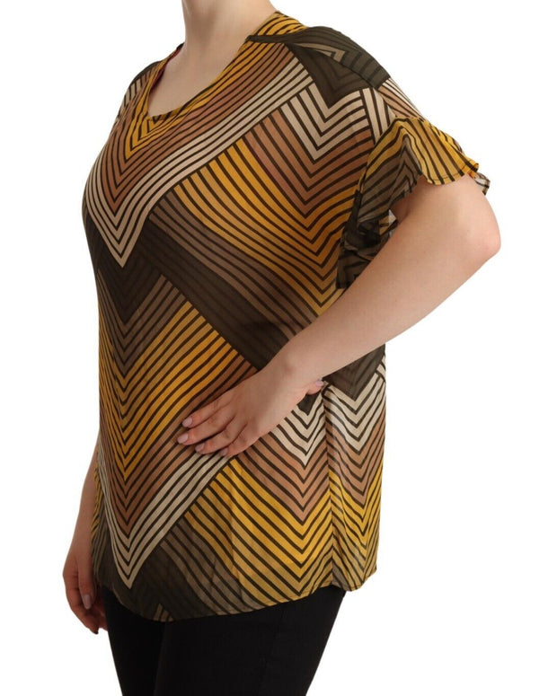Multicolor Stripes Short Sleeves Round Neck Top Blouse