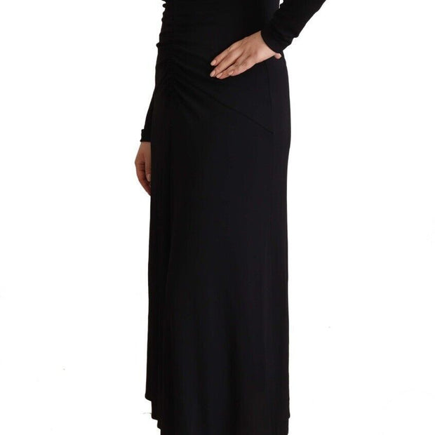 Elegant Black Nylon Stretch Maxi Dress