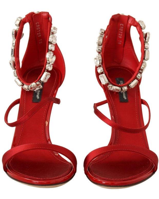 Red Satin Crystals Sandals Keira Heels Shoes