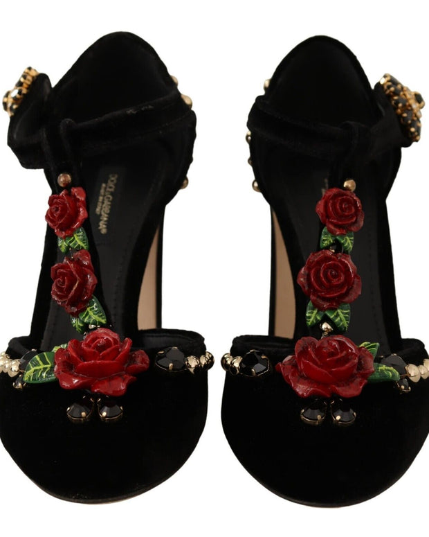 Black Mary Jane Pumps Roses Crystals Shoes