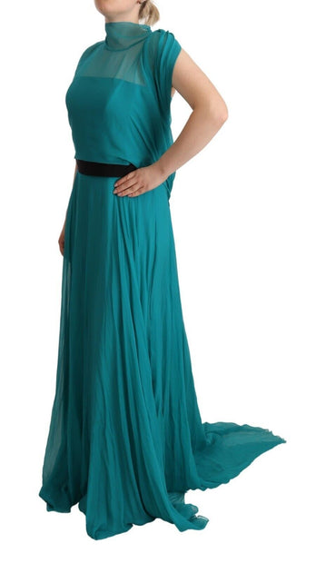 Elegant Silk A-Line Long Dress in Blue