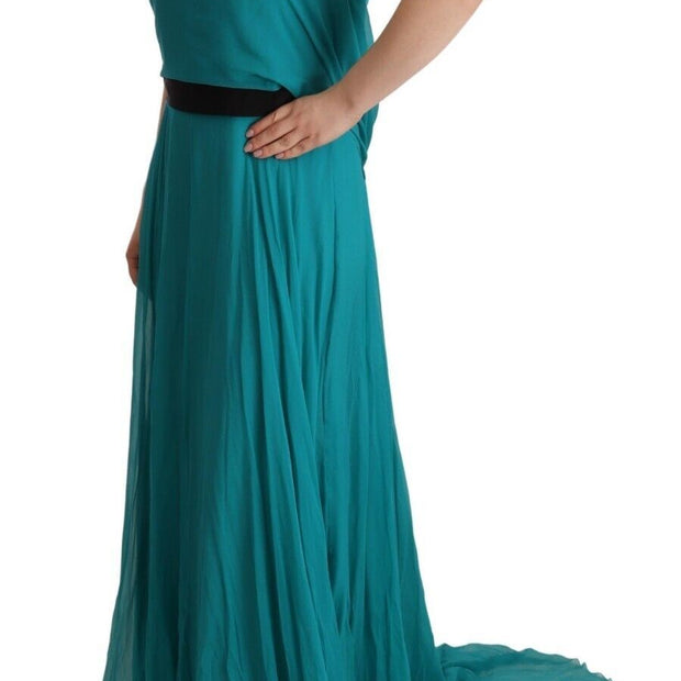 Elegant Silk A-Line Long Dress in Blue