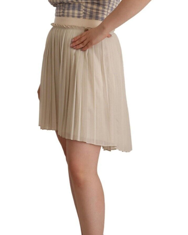 Beige Checkered Pleated A-line Strapless Bustier Dress