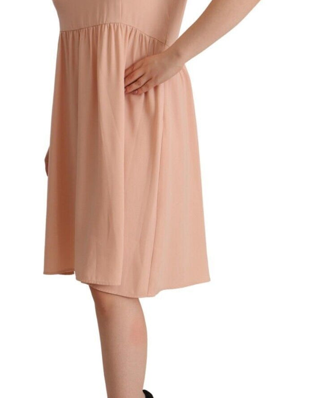 Beige Polyester Sleeveless Shift Knee Length Dress