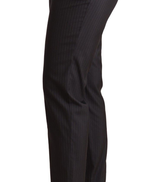 Black Striped Wool Tapered Trouser Pants