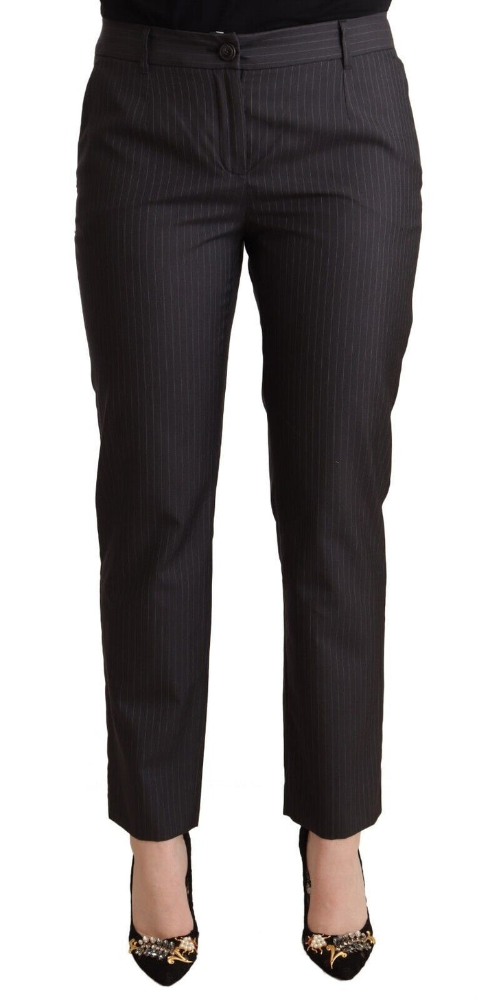 Black Striped Wool Tapered Trouser Pants