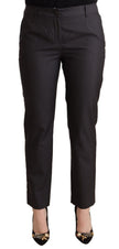 Black Striped Wool Tapered Trouser Pants