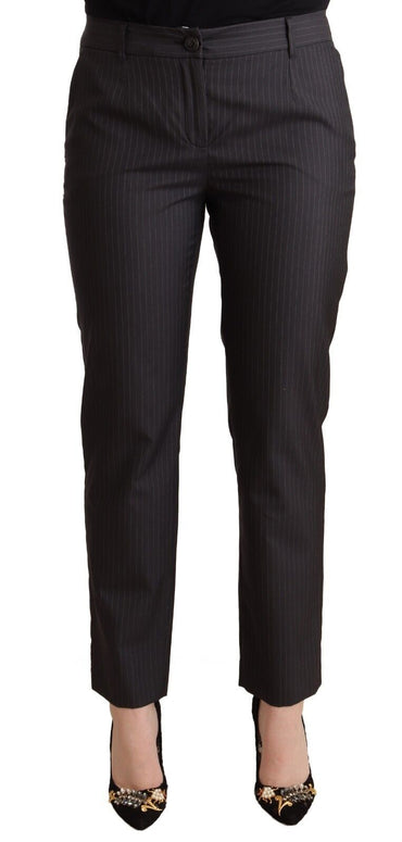 Black Striped Wool Tapered Trouser Pants