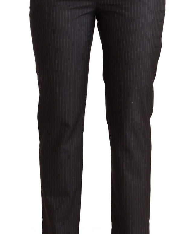 Black Striped Wool Tapered Trouser Pants