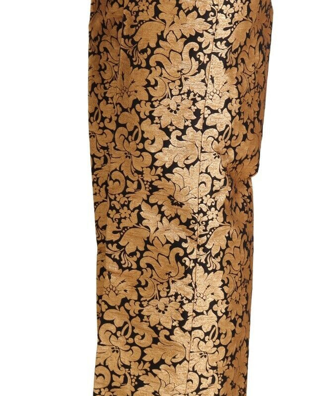 Gold Floral Jacquard Straight Polyester Pants