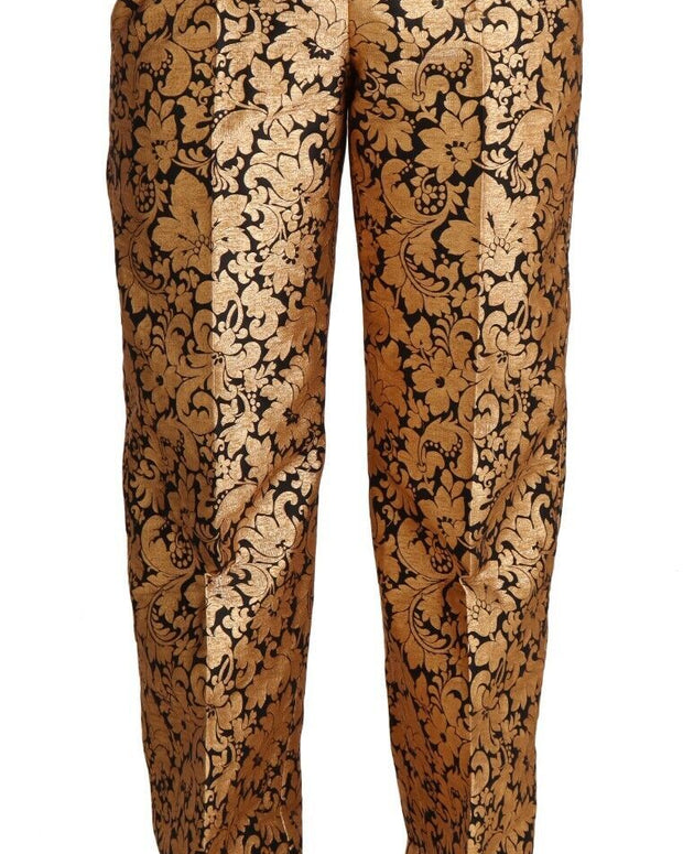 Gold Floral Jacquard Straight Polyester Pants