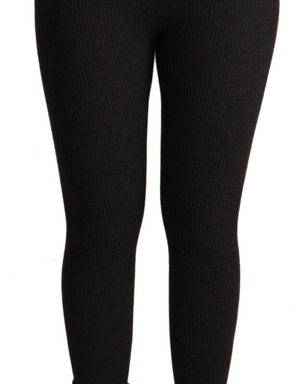 Black Virgin Wool Stretch Waist Tights Pants